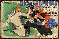 1d001 INVISIBLE MAN linen French 31x47 '33 James Whale, incredible different Fiora fx art!