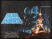 3j037 STAR WARS British quad '77 George Lucas classic, great art by Greg & Tim Hildebrandt!