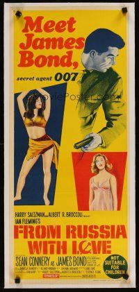 5h054 FROM RUSSIA WITH LOVE linen Aust daybill '64 stone litho of Sean Connery as James Bond 007!
