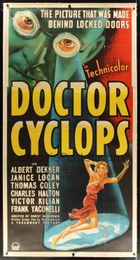 5j022 DOCTOR CYCLOPS linen 3sh '40 Ernest B. Schoedsack, cool art of mad scientist & tiny woman!