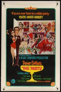5j383 PARTY linen style A 1sh '68 Peter Sellers, Blake Edwards, different art NOT by Jack Davis!