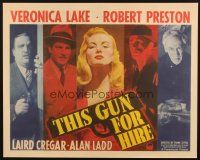 5k182 THIS GUN FOR HIRE style B 1/2sh '42 different image of Alan Ladd & sexy Veronica Lake!