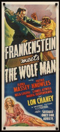 7e069 FRANKENSTEIN MEETS THE WOLF MAN linen Aust daybill '43 monsters Bela Lugosi & Lon Chaney Jr.!