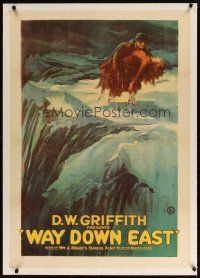 9d393 WAY DOWN EAST linen 1sh '20 D.W. Griffith, great art of Lillian Gish carried over ice floes!
