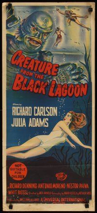 2h209 CREATURE FROM THE BLACK LAGOON Aust daybill '54 hand litho of monster & sexy Julie Adams!