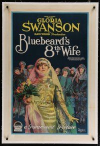 4g052 BLUEBEARD'S 8th WIFE linen 1sh '23 stone litho of Gloria Swanson & her fiance's 7 ex-wives!