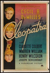 4g081 CLEOPATRA linen 1sh '34 stone litho of Claudette Colbert, William & Wilcoxon, Cecil B DeMille