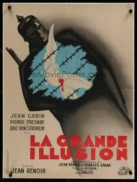 4h147 GRAND ILLUSION linen French 23x32 R45 Jean Renoir's masterpiece, classic Bernard Lancy art!