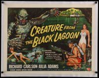 7a054 CREATURE FROM THE BLACK LAGOON linen style B 1/2sh '54 Reynold Brown art of monster & divers!