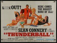 7d098 THUNDERBALL British quad '65 art of Sean Connery as James Bond with sexy girls by McGinnis!