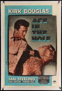 9f004 ACE IN THE HOLE linen 1sh '51 Billy Wilder classic, c/u of Kirk Douglas choking Jan Sterling!