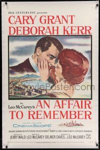 9f007 AFFAIR TO REMEMBER linen 1sh '57 romantic c/u art of Cary Grant about to kiss Deborah Kerr!