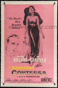 9f027 BAREFOOT CONTESSA linen 1sh '54 Humphrey Bogart & artwork of sexy full-length Ava Gardner!