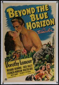 9f035 BEYOND THE BLUE HORIZON linen 1sh '42 artwork of sexy Dorothy Lamour & Richard Denning!