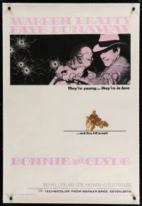 9f052 BONNIE & CLYDE linen 1sh '67 notorious crime duo Warren Beatty & Faye Dunaway, Arthur Penn!
