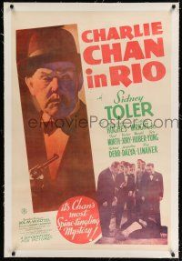 9f066 CHARLIE CHAN IN RIO linen 1sh '41 Asian detective Sidney Toler solves a mystery in Brazil!