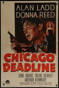 9f069 CHICAGO DEADLINE linen 1sh '49 cool art of Alan Ladd & Donna Reed, bad girl film noir!