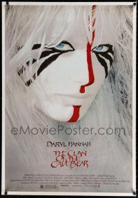 9f071 CLAN OF THE CAVE BEAR linen REPRO 1sh '86 fantastic image of Daryl Hannah in tribal make up!