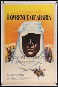 9f190 LAWRENCE OF ARABIA linen pre-Awards 1sh '62 David Lean classic, silhouette art of O'Toole!