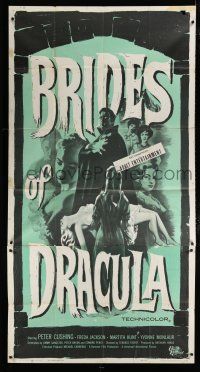 9h274 BRIDES OF DRACULA 3sh '60 Terence Fisher, Hammer horror, vampire art by Joeseph Smith!