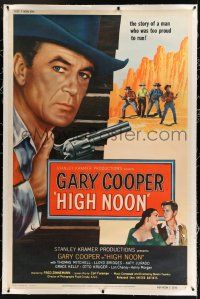 9h122 HIGH NOON linen 40x60 '52 wonderful different c/u of Gary Cooper by 4 who want to kill him!