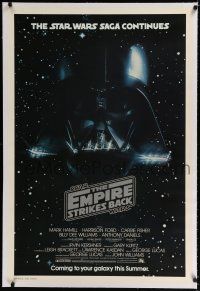 9h048 EMPIRE STRIKES BACK linen studio style advance 1sh '80 Darth Vader head floating in space!