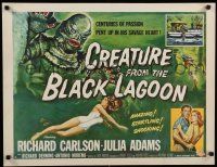 9h153 CREATURE FROM THE BLACK LAGOON style A 1/2sh '54 Reynold Brown art of monster & scuba divers!