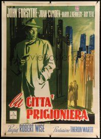 9h091 CAPTIVE CITY linen Italian 1p '52 cool art of John Forsythe looming over city, film noir!