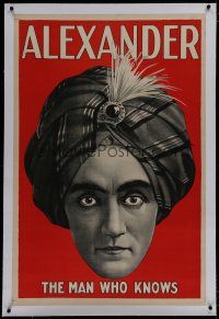 9h111 ALEXANDER THE MAN WHO KNOWS linen magic poster '20s cool stone litho of the magician!