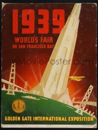 9h243 1939 WORLD'S FAIR 14x19 standee '37 great signed art of the exposition by San Francisco Bay!