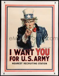 5p180 I WANT YOU FOR U.S. ARMY linen 30x40 WWI war poster '17 Uncle Sam by James Montgomery Flagg!