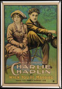 7x236 MABEL'S MARRIED LIFE linen 1sh R20s stone litho of Charlie Chaplin, When You're Married, rare!