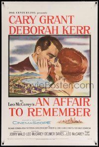 3f118 AFFAIR TO REMEMBER linen 1sh '57 romantic c/u art of Cary Grant about to kiss Deborah Kerr!