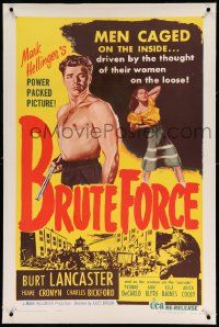 3f157 BRUTE FORCE linen 1sh R56 art of tough Burt Lancaster & sexy full-length Yvonne DeCarlo!
