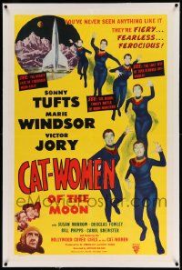3f169 CAT-WOMEN OF THE MOON linen 1sh '53 campy cult classic, they're fiery, fearless & ferocious!