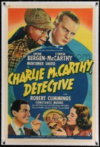 3f172 CHARLIE McCARTHY DETECTIVE linen 1sh '39 Edgar Bergen, Charlie McCarthy & Mortimer Snerd!