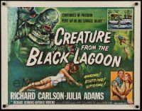 3g387 CREATURE FROM THE BLACK LAGOON style A 1/2sh '54 art of monster over sexy Julie Adams in water