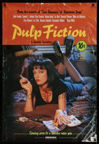 3g437 PULP FICTION recalled advance 1sh '94 Quentin Tarantino, Uma Thurman smoking Lucky Strikes!