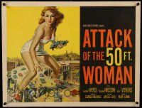 9g204 ATTACK OF THE 50 FT WOMAN 1/2sh '58 classic art of enormous Allison Hayes over highway!