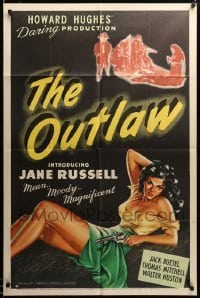 2z259 OUTLAW 1sh '43 art of sexy Jane Russell, Howard Hughes' daring production, ultra rare!