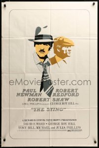 2z746 STING 1sh '74 cool completely different art of Paul Newman & Robert Redford, ultra rare!