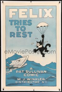 7k059 FELIX TRIES TO REST linen 1sh 1924 cool cartoon art of Felix the Cat parachuting to his doom!