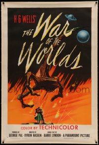 7k251 WAR OF THE WORLDS linen 1sh 1953 H.G. Wells & George Pal classic, wonderful alien hand art!