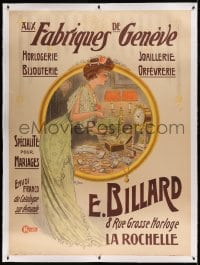 7p092 E. BILLARD linen 46x62 French advertising poster 1890s Raoul Hem art of rich woman & jewelry!