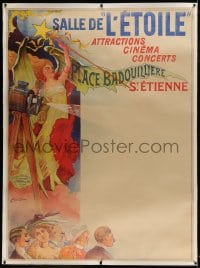 9j047 SALLE DE L'ETOILE linen French 1p 1902 Coulet art of audience, girl & early movie projector!