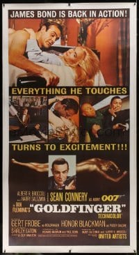 2t014 GOLDFINGER linen 3sh 1964 three great images of Sean Connery as James Bond 007!