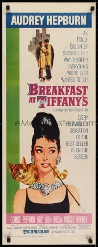 2t178 BREAKFAST AT TIFFANY'S insert 1961 classic McGinnis art of sexy elegant Audrey Hepburn & cat!
