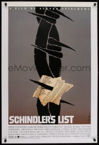 2t154 SCHINDLER'S LIST 1sh 1993 Steven Spielberg, great different unused art by Saul Bass, rare!