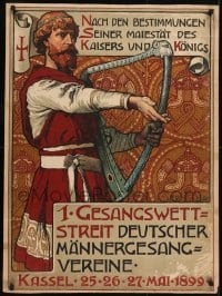 2t438 GESANGSWETTSTREIT 27x37 German special poster 1899 art of bard with harp, singing contest!