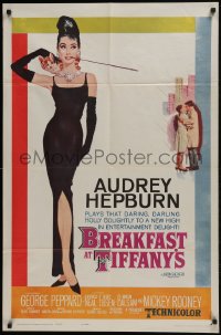 6b043 BREAKFAST AT TIFFANY'S 1sh 1961 most classic McGinnis art of sexy elegant Audrey Hepburn!